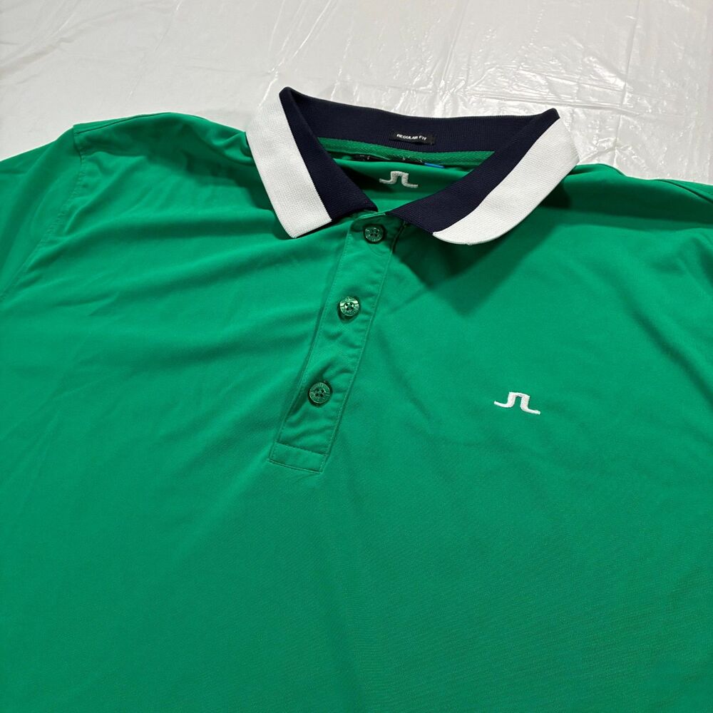 J Lindeberg Polo Shirt Men Extra Large Regular Fit Short Sleeve Logo Green Golf